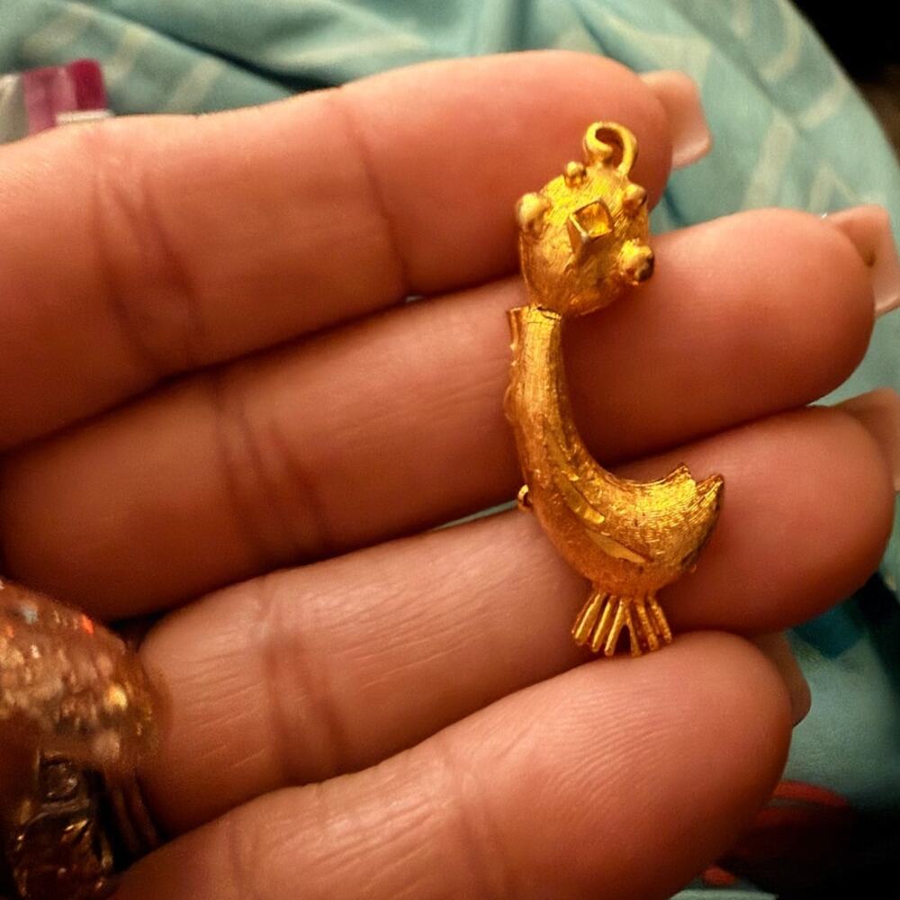 Manselli Vintage Gold Tone Duck Bird Brooch Pendant Signed Novelty
